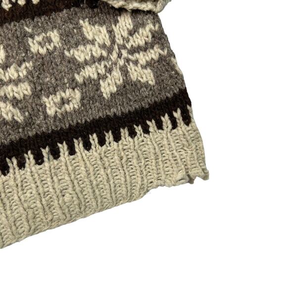 Vintage 80s 90s Crewneck Knit Fair Isle Sweater FLAW Cream Brown Medium - Picture 6 of 7